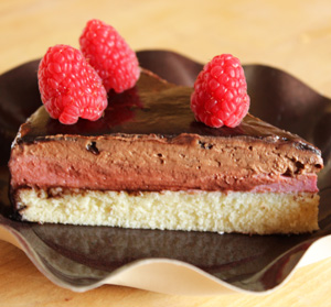 Entremet bavarois chocolat framboise violette accueil