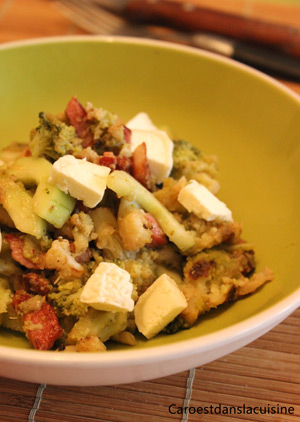 Salade aux lardons, brocolis et concombres