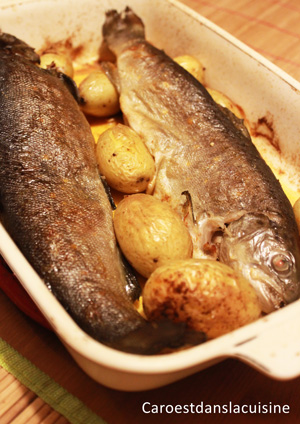 Truites fario et pommes de terre au four